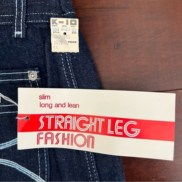 VINTAGE Pizzazz 1970s Denim Straight Leg High Rise Jeans Dark Wash Deadstock - Picture 10 of 13
